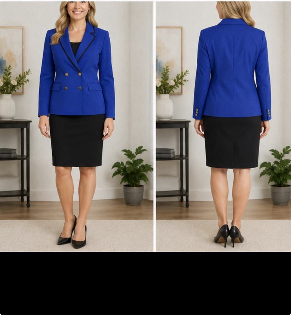 Kasper A.S.L. Petite Blue Black Skirt Suit Women’s 12P Blazer Career Set
